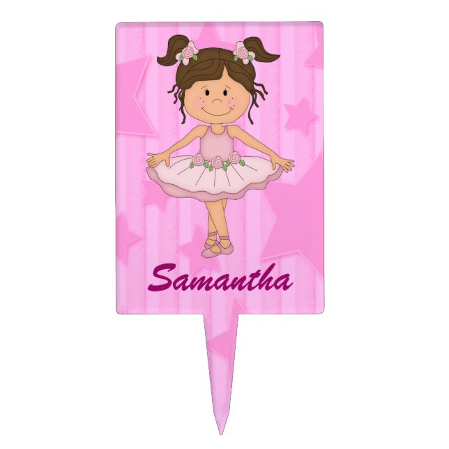 Cute Pink Ballerina Stars and Stripes Cake Topper (Front)