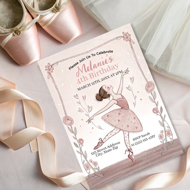 Cute Pink Ballerina Tutu Girl Birthday Invitation (Creator Uploaded)