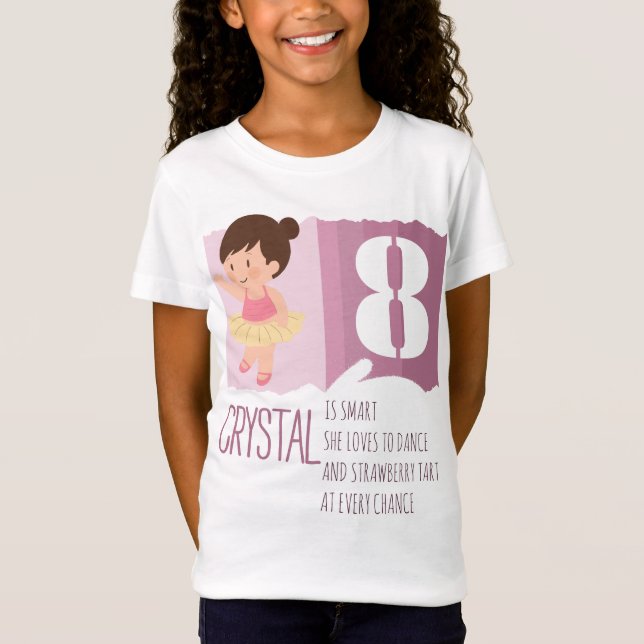 Cute Pink Ballet 8th Birthday Girl Design Rhyme T-Shirt (Front)