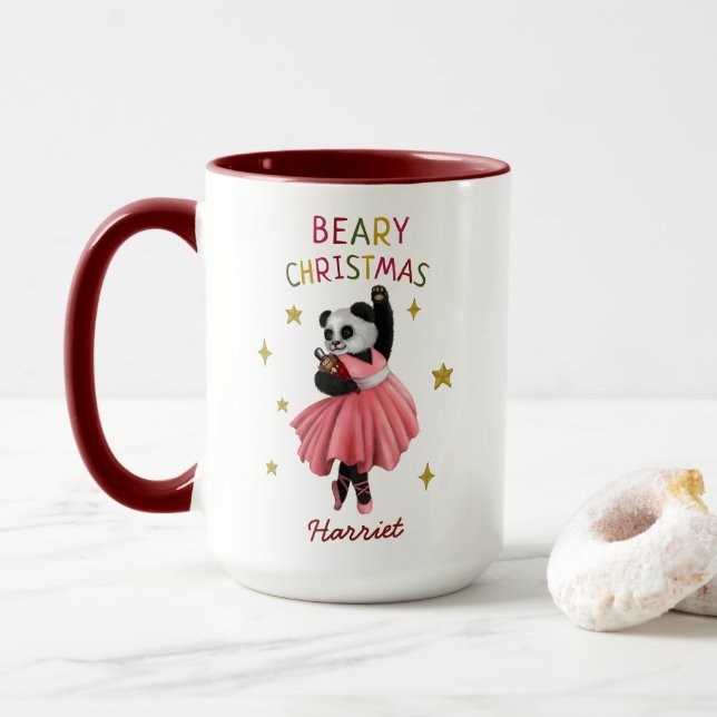 Cute Pink Ballet Dancing Panda Beary Christmas Mug (With Donut)