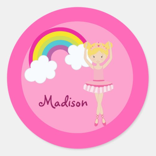 Cute Pink Ballet Girl Custom Ballerina Kids Classic Round Sticker