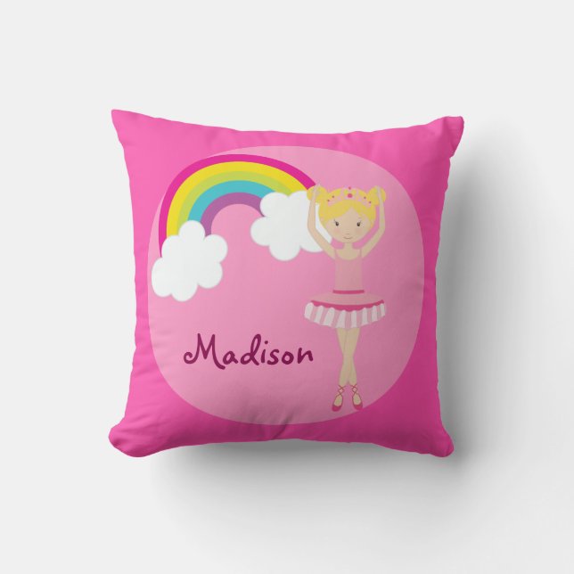 Cute Pink Ballet Girl Custom Throw Pillow (Front)