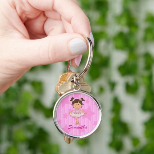 Cute Pink Ballet Girl On Stars and stripe Keychain