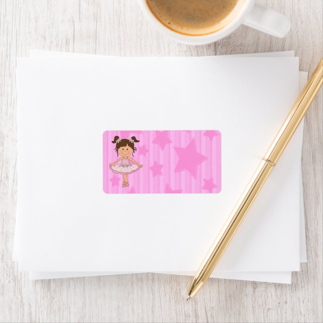 Cute Pink Ballet Girl On Stars and stripe Label (Insitu)