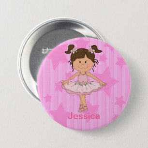 Cute Pink Ballet Girl On Stars and Stripes Button
