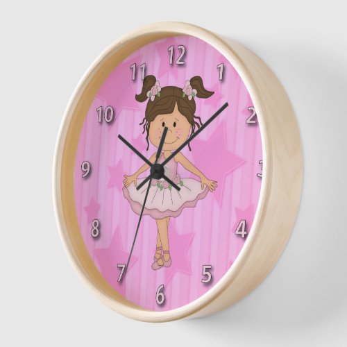 Cute Pink Ballet Girl On Stars and Stripes Clock