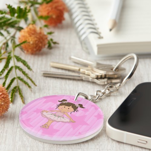 Cute Pink Ballet Girl On Stars and Stripes Keychain