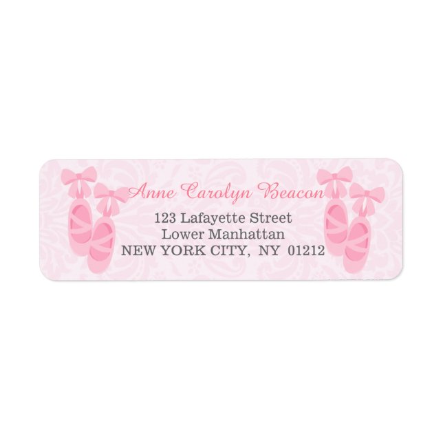 Cute Pink Ballet Shoes Damask Personalized Label (Front)