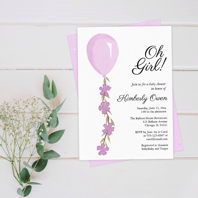 Cute Pink Balloon Baby Shower Invitation (Creator Uploaded)