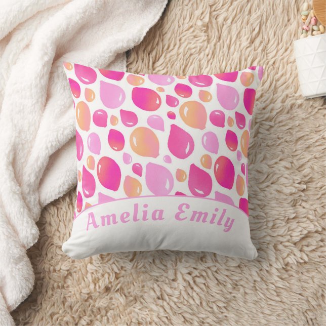 Cute Pink Balloon Girly Pattern Girl Name  Throw Pillow (Blanket)