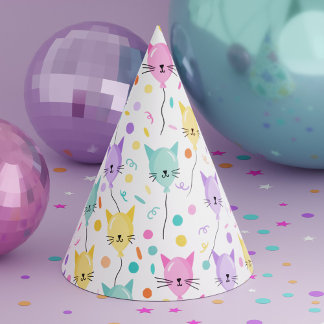 Cute Pink Balloon Kitty Cat Pattern Kids Birthday Party Hat