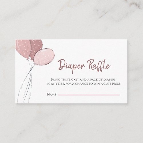 Cute Pink Balloons Baby Shower Diaper Raffle  Enclosure Card