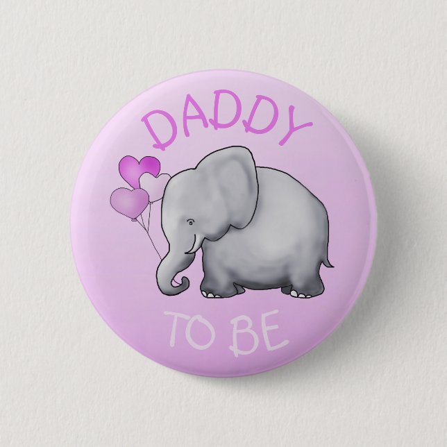 Cute Pink Balloons Elephant Baby Shower Dad-to-Be Pinback Button (Front)