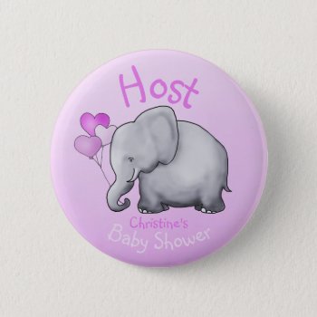 Cute Pink Balloons Elephant Baby Shower Host Button by EleSil at Zazzle