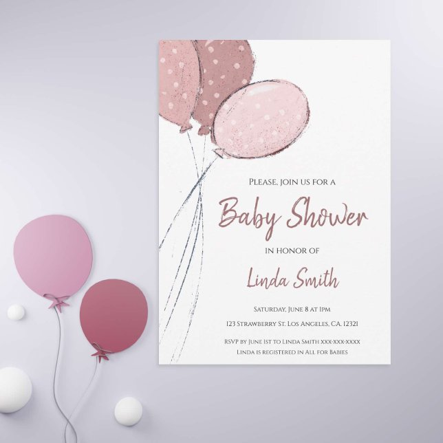 Cute Pink Balloons Girl Baby Shower Invitation (Creator Uploaded)