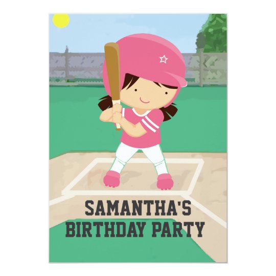 Cute Pink Baseball Girl Birthday Party Card