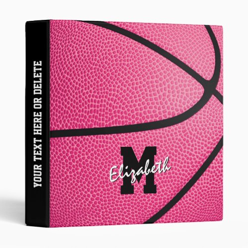 cute pink basketball monogrammed 3 ring binder