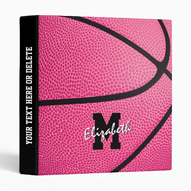 cute pink basketball monogrammed 3 ring binder (Front/Spine)