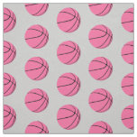 cute pink basketballs on gray sports pattern fabric