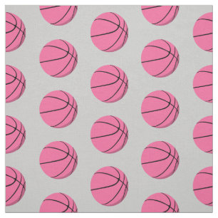 cute pink basketballs on gray sports pattern fabric