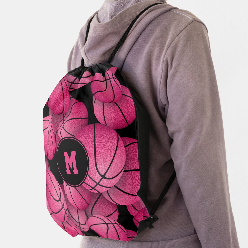 Cute pink basketballs pattern girls personalized drawstring bag