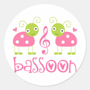 Cute Pink Bassoon Ladybug Music Gift Classic Round Sticker