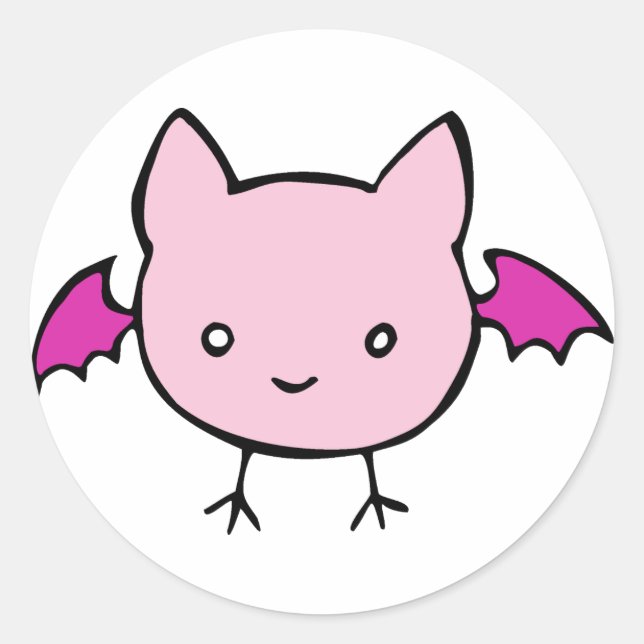 Cute Pink Bat Classic Round Sticker (Front)