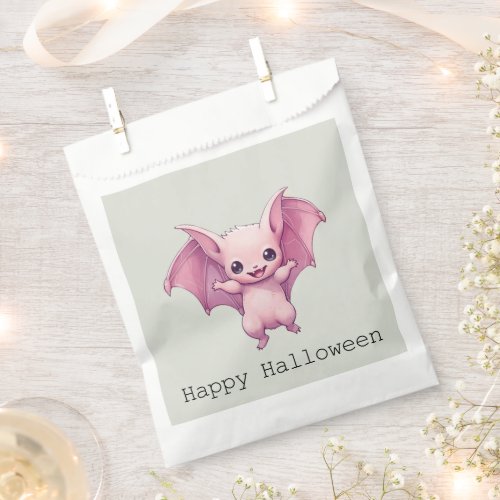 Cute Pink Bat Green Happy Halloween Favor Bag