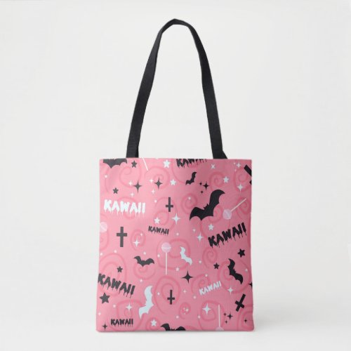 CUTE PINK BAT HALLOWEEN TOTE BAG