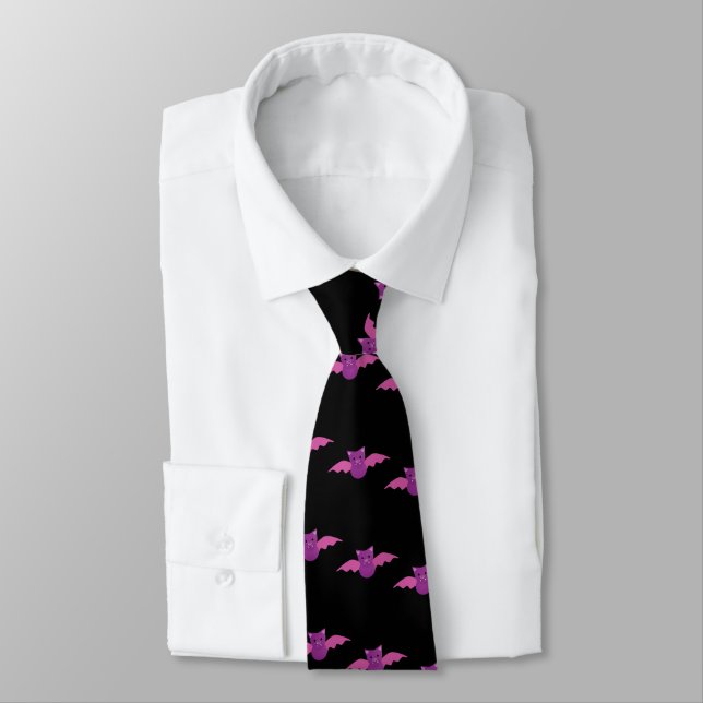 Cute Pink Bat Neck Tie (Tied)