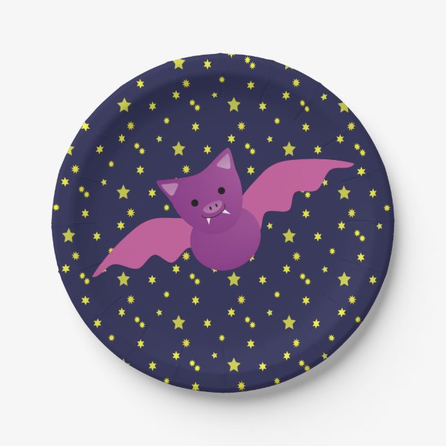 Cute Pink Bat Paper Plates (Front)