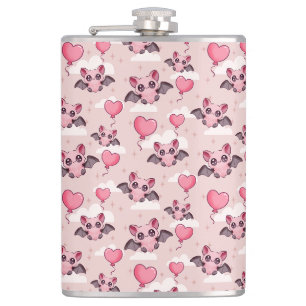Cute pink bats and hearts flask