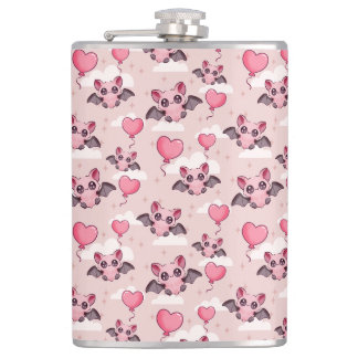 Cute pink bats and hearts flask
