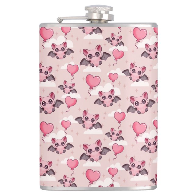 Cute pink bats and hearts flask (Front)