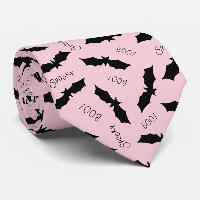 Cute Pink Bats Halloween Party Neck Tie (Rolled)