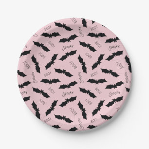 Cute Pink Bats Halloween Party Paper Plates