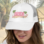 Cute Pink Beach Bachelorette Party Bride Trucker Hat<br><div class="desc">Cute Pink Bachelorette Beach Bride To Be Trucker Hat. A cool watercolor beach theme with shades of pink and teal, setting the vibe for a beach escape with the bride and her besties. From trips to Florida, California, or even something more international like Mexico, Hawaii or The Bahamas, this girls...</div>
