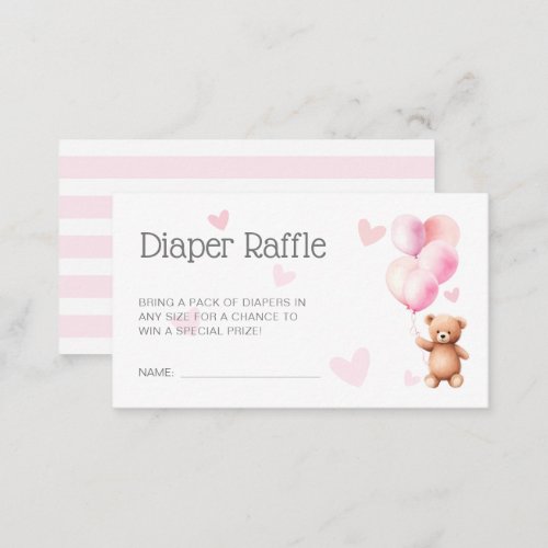 Cute Pink Bear Baby Shower Diaper Raffle Enclosure