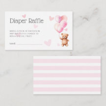 Cute Pink Bear Baby Shower Diaper Raffle Enclosure