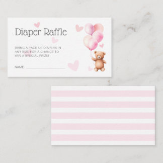 Cute Pink Bear Baby Shower Diaper Raffle Enclosure Card