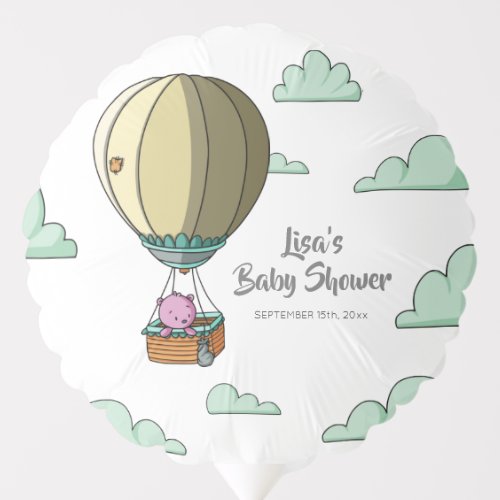 Cute Pink Bear in Hot Air Balloon Baby Shower 