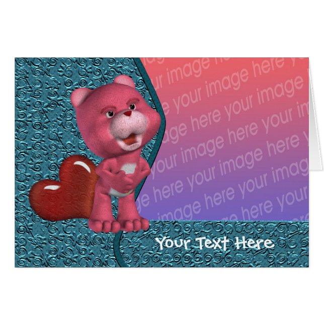 Cute Pink Bear Photo Cards (Front Horizontal)