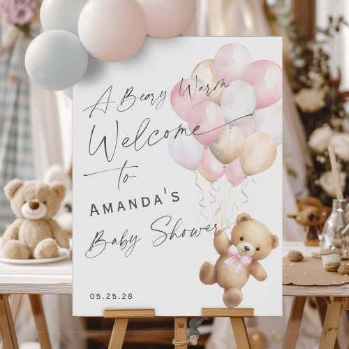 Cute Pink Bearly Wait Baby Girl Shower Welcome  Poster