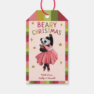 Cute Pink Beary Christmas Ballet Dancing Panda Gift Tags