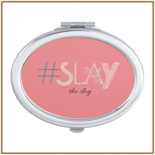 Cute Pink & Beige SLAY the Day Compact Mirror
