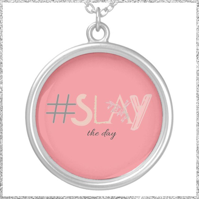 Cute Pink & Beige SLAY the Day Silver Plated Necklace (Creator Uploaded)