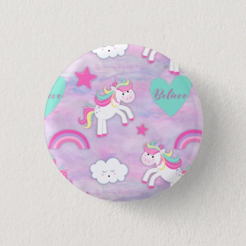 Cute Pink Believe in Unicorns Button