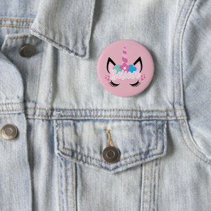 Cute Pink Believe in Unicorns Magical Floral   Button