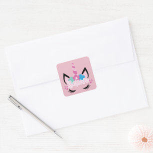 Cute Pink Believe in Unicorns Magical Floral Square Sticker