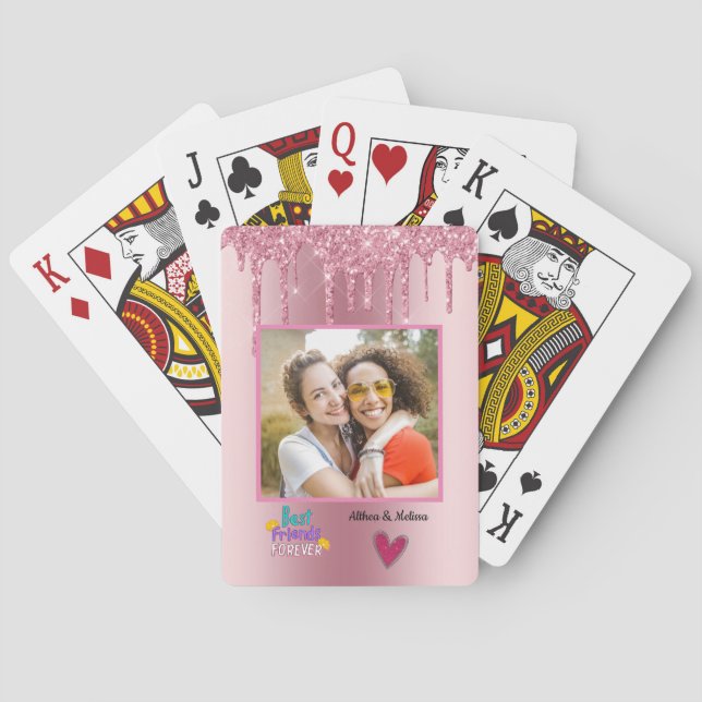 Cute Pink Best Friend Customizable Photo  Poker Cards (Back)
